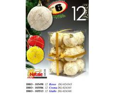 Idea Natale: set di 12 PALLE DECORATE con PERLINE e filo oro per ALBERO disponibili solo COLOR ROSSO. 6cm diametro