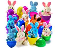 Prextex.com Uova di Pasqua Colorate 7,6 cm Riempite con Coniglio di Pelouche (Confezione da 12)