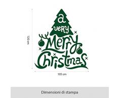 NT0304 Adesivi Murali Vetrofania natalizia "A Very Merry Christmas" - Misure 105x120 cm - verde scuro - Vetrine negozi per Natale, stickers, adesivi