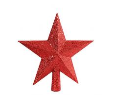 Molinter Punta per albero di Natale, con paillette, stella di Natale, decorazione per albero di Natale (24,5 cm, rosso)