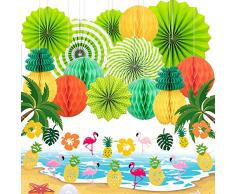 XCOZU Set di Decorazioni Hawaiane per Feste Estive, Decorazioni Tropicali/Spiaggia per Feste con Ventagli di Carta Ananas e Fenicottero Ghirlanda di Fiori per Festa di Nozze Hawaiana Estiva Luau