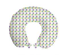 ABAKUHAUS martedì grasso Cuscino da Viaggio, Carnevale del fiore del giglio, Accessorio in Schiuma di Memoria per Viaggio, 30 cm x 30 cm, Verde Giallo Viola