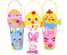 FORMZION Cestini di Pasqua Artigianato, 5 Cestino Pasquale e 1 Uova di Pasqua, Cestino per Uova di Pasqua in Tessuto, Cestino in Feltro per Bambini, Decorazioni Fai da Te per del Partito di Pasqua