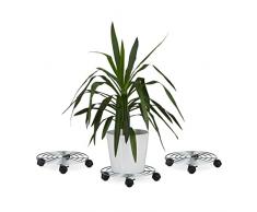 Relaxdays 3X Carrello portavasi con Freno sottovaso con Ruote Rotondo HLP: 6 x 32 x 32 cm ca, Argento
