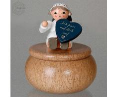 KWO Olbernhau 75667 - Scatolina soprammobile con statuetta a forma di angioletto sul coperchio, con scritta in lingua tedesca, Â Â 6 cm