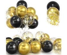 30Pcs Palloncini Oro e Nero, 12 Pollici Metallizzato Cromati Oro Confetti Palloncini, Lattice Elio Nero Palloncini con Nastroper Compleanno Matrimonio Bambini Baby Shower Feste Decorazioni