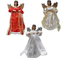 Angelo Puntale con Pelliccia Bianco e Rosso per Albero di Natale Decorazioni Natalizie addobbi allestimento Ornamento casa H 30 cm-Rosso