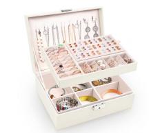 Larkumio Portagioie Donna Ragazza, Grande Porta Gioielli Bambina in Pelle PU a 2 Strati Scatole Portagioielli Cofanetto per Collane, Orecchini, Bracciali (Bianco)