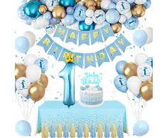 Palloncini Compleanno 1 Anno, Decorazioni Compleanno 1 Anno Ragazzo Blu e Oro, Palloncini 1 Anno Bimbo Buon Compleanno Banner per Addobbi Compleanno Bambino Decorazione Baby Shower
