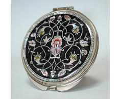 Specchio a Mano In Madreperla Specchio Compatto Doppio Rotondo Per Trucchi Blu Metallo Specchio Tascabile Con Motivo Fiore Candela