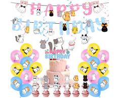 RUIJIE 38 pezzi Kit Decorazioni Feste Compleanno Gatto Palloncini in lattice Blu Rosa Buon Compleanno Banner Festoni e Nastri Happy Birthday Cake Toppers Addobbi Compleanno Ragazza Ragazzi Bambino