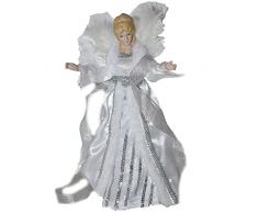 Angelo custode con pelliccia oro bianco rosso per puntale Albero di Natale H 27 Decorazioni natalizie addobbi in tessuto-bianco e argento