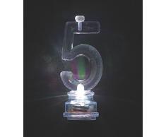 Unique Party 37535 Candela di Compleanno Numero 5 Cambia Colore Lampeggiante, Portacandela con 4 Candele