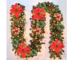 Ghirlanda di Natale con luci, ghirlanda decorata pre-illuminata da 9 piedi ghirlanda di Natale con luci per scale decorazioni natalizie per camino decorazioni per porte di Natale