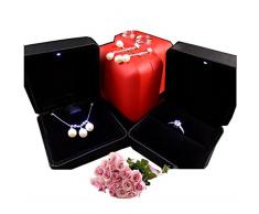 VORCOOL LED Luce Cofanetti Portagioie Scatola Espositore per Collana Pendente Anello (Nero)