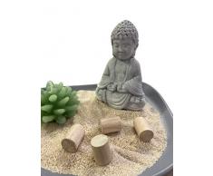 Set Decorativo Buddha Piatto Grigio in Legno con Sabbia Decorativa Candela e Bastoncini in Legno
