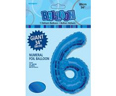 Unique Party 55746 Palloncino Gigante in Foil, Numero 6, Blu