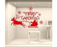 NT0350 Adesivi Murali - Slitta una renna - Vetrofanie natalizie - Misure 120x60 cm - rosso - Vetrine negozi per Natale, stickers, adesivi