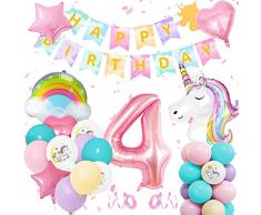 Decorazione di Compleanno con Unicorno, Palloncino Unicorno Decorazione per il 4° Compleanno Ragazze, Palloncino Foil Unicorno Numero 4 Feste di Compleanno per donne e ragazze (4th)