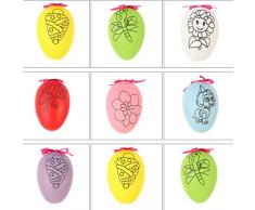 VABNEER Uovo di Pasqua Uova di Plastica da Decorare e Appendere Uova di Plastica Colorate Kit Decorativo Per Bambini (7Pcs Uova Colorate + 28Pcs Penne ad Acquerello)