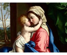 STAMPA-SU-TELA-INCORNICIATA-Sassoferrato-Cm_64_X_85-La-Vergine-col-Bambino-che-abbraccia-(particolare)-Madonna-Jesus-religiosa-Quadro-su-tela-con-cornice-a-cassetta-americana-Canvas-incornic