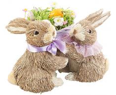 Infactory Decorazioni pasquali - Decorazione di Pasqua: Coniglietti pasquali Decorativi con Cesto di Uova pasquali Realizzato con Materiali Naturali (Coniglio)