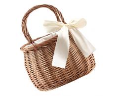 Cesto di fiori in vimini intrecciato a mano: cesto di in rattan, cestino per uova di Pasqua, cestino picnic con manico, cestino per il pane e la spesa, supporto per la disposizione floreale