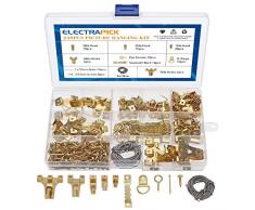 electrapick Ganci per Quadri cornici,chiodi quadro,ganci muro chiodi, Photo Frame Ganci,Fissaggio Quadri Appendiabiti Kit, per Appendini Quadri con Viti Ottone e Scatola di Immagazzinaggio(230 pcs)