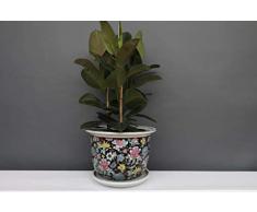 Yajutang - Vaso da Fiori in Porcellana Cinese con Fiori Colorati, Ø 40 cm, Colore: Nero