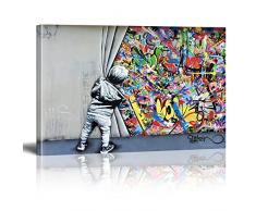 XIANGPEIFBH Dipinti su tela Banksy Graffiti Street Pop Artwork Wall Art Poster Immagini Stampa per soggiorno Decorazioni per la casa Moderno 80x140cm (32x55in) con cornice-13