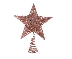Amosfun - Puntale per albero di Natale in ferro con stella glitterata, Ferro, Oro rosa, 20 cm