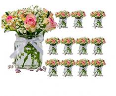 casavetro 12 x piccoli vasi di vetro bottiglie decorazione a collo largo con fiocco in Vintage Vaso trasparente Mini decorative, bianco 12 X