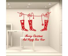 NT0337 Adesivi Murali - Pendenti natalizi - Vetrofanie natalizie - Misure 90x130 cm - rosso - Vetrine negozi per Natale, stickers, adesivi
