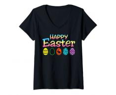 Donna Happy Easter Bunny uova colorate perfette per Pasqua Maglietta con Collo a V