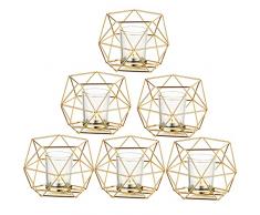 Romadedi Portacandele Oro Geometrico Decor – Set di 6 Portalumini per Lumini Decorativo per la Moderni Decorazione Casa, Soggiorno Natale Nozze