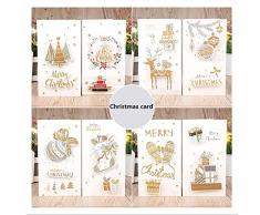 Chen Yu 8 Biglietti Auguri Natale,Cartoline Colorate con Disegno Glitter Dorato,Biglietti Auguri di Natale,Biglietti Auguri natale con Busta Cartoline Regalo,Regali Natalizi Fatti a Mano,Benedizioni