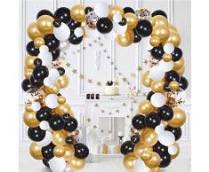 FUNCUBE Balloon Ghirlanda Kit Bianco e Nero e Oro Palloncini in Lattice Ghirlanda Pack per Addio al Nubilato Compleanno Festa Anniversario Laurea Centrotavola Decorazioni (White & Black & Gold)