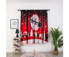 Koojawind Tenda Natalizia Tulle Trattamento Finestra Voile Drappo Mantovana Tessuto 1 Pannello - Motivo Natalizio Renne, Rosso