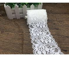 Yulakes, nastro in pizzo floreale bianco e perline lungo 9,1 m, elasticizzato, nastro in pizzo intrecciato per decorazioni da matrimonio, per la sposa, nastro per artigianato largo 7 cm White
