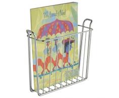 iDesign Portariviste da parete, Piccolo porta giornali e riviste ideale per il bagno, Porta tablet a muro in metallo, argento