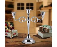 Garosa Portacandele, Candelabro in Metallo Chamberstick Candelabro Portacandele Supporto a lume di Candela con 3 Braccia per Halloween Natale Sala da Pranzo Decorazione Matrimonio(Silver)