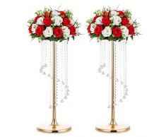 Nuptio Centrotavola Matrimonio Vasi Doro - 2 Pezzi 70cm Altezza Vaso Fiori Cristallo Metallo Stand per Decorazioni Tavoli Festa Eleganti per Matrimoni Sfusi Centrotavola Lampadari Tavolo