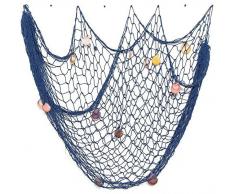 Rete da Pesca Decorativa, Cornice da Appendere in Stile Nautico Mediterraneo Oceano foto Spiaggia con Conchiglie per la Decorazione della Parete Della Camera Letto Casa (blu, 1M x 2M)