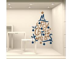 Adesivi Murali Vetrofania natalizia "Merry Christmas con palline" - Misure 64x100 cm - Vetrine negozi per Natale, stickers, adesivi
