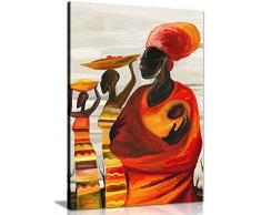 Stampa artistica da parete in tela da donna africana con bambino tribale, Tela pesante incorniciata su telaio in pino massello., 76x51 cm (30x20in)