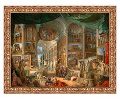 Lux Quadro Stampa su Tela Giovanni Paolo Panini Galleria con vedute di Roma Antica con Cornice in Legno Oro Classico Misura 113x88 CM