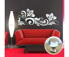 00461 Adesivo murale con pomelli stile Swarovski per appendiabiti Wall Art - Fiori di cristallo appendiabiti gioiello - Misure 115x49 cm - argento - Decorazione parete, adesivi per muro, carta da parati