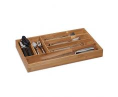 Relaxdays Portaposate da Cassetto in bambù, 6 Scomparti, Divisore Posate & Utensili da Cucina, 5 x 27,5 x 46cm, Naturale, 1 pz