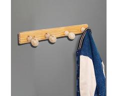IPEA Appendiabiti da Parete Classico in Legno con 4 Ganci - Appendi Abiti da Muro per Casa, Camera, Cucina, Salotto, Negozio - Appendino per Giacche, Cappotti, Cappelli - Colore Chiaro
