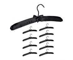 Relaxdays Grucce Appendiabiti in Raso in Set da 10, Imbottite, Gancio Girevole a 360Â°, Fiocco Decorativo, 38 cm, Nero